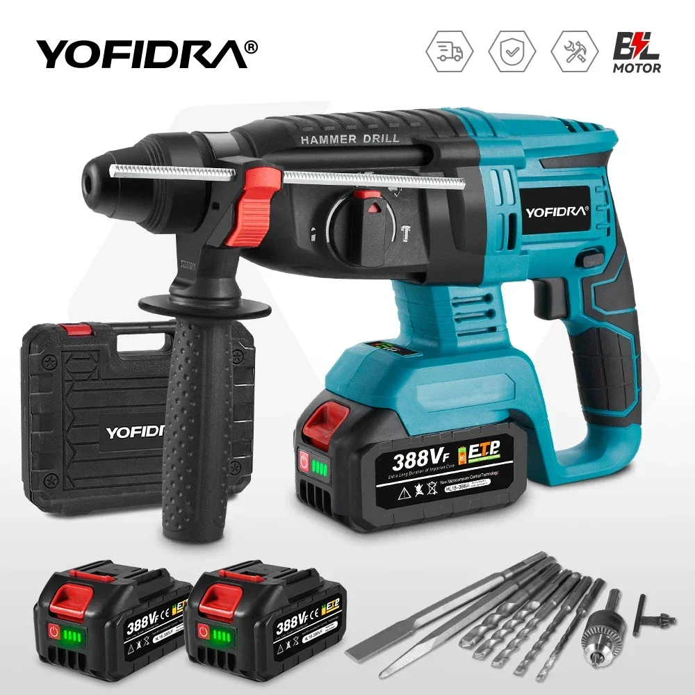 YOFIDRA 26mm Brushless Electric Hammer Multifunctional Efficient Cordless Impact Drill Power Tools For Makita 18V Battery