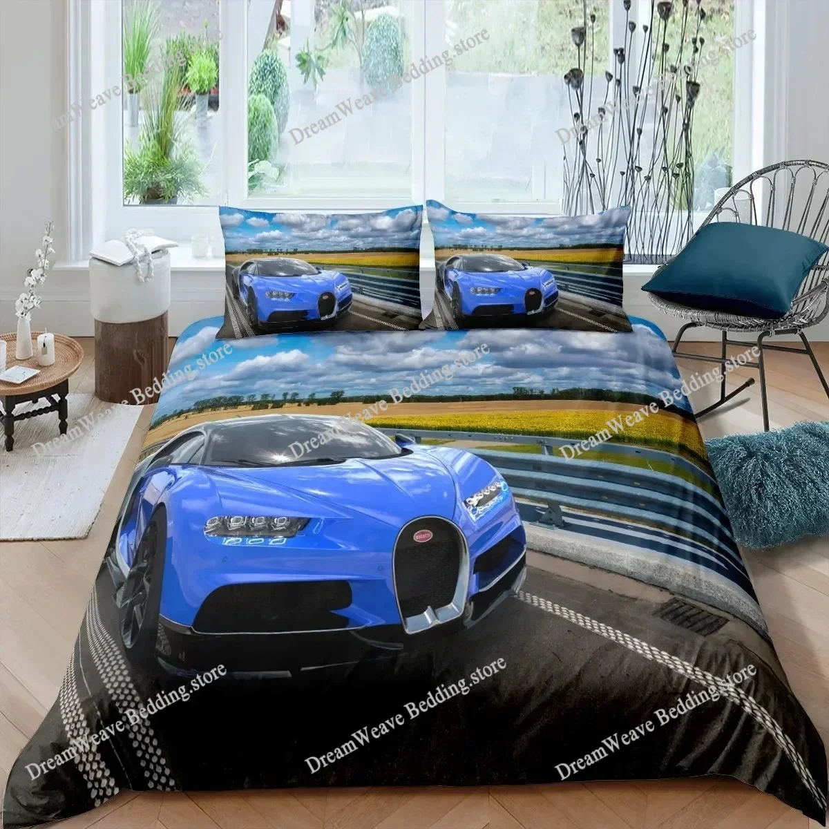 Bedding Set 3D Racing Car Print Duvet Cover Set Polyester Quilt Cover Pillowcase Single Queen Twin King Size for Boys Men