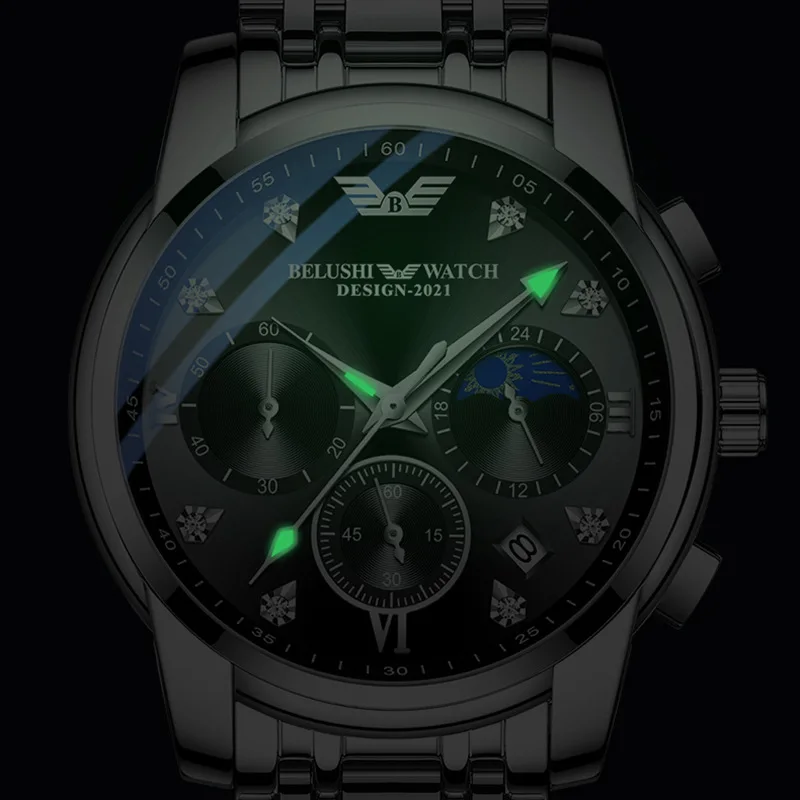 UTHAI CQ257 Orologio da uomo casual con orologio al quarzo impermeabile luminoso tempestato di diamanti, orologi da regalo per uomo d'affari