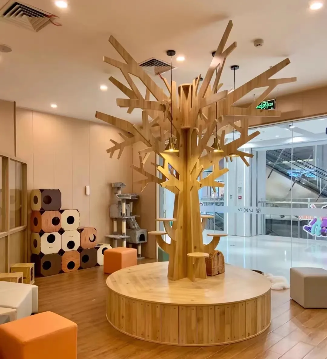 Large Multi-Layer Modern Cat Ceiling Tree Tower Wood Furniture Scratcher and Play Condo Home Cat Climbing Frame