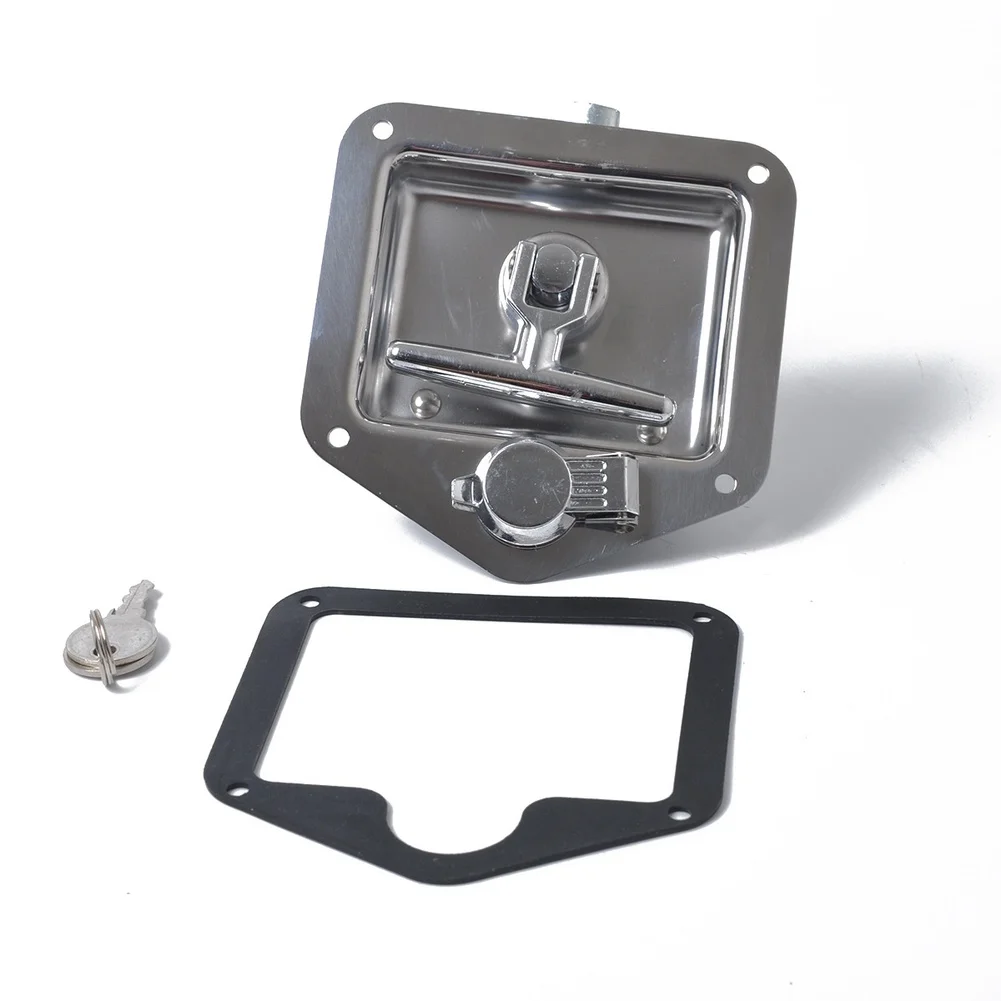 Folding T Handle Toolbox Lock Made of Stainless Steel 304 for RVs Trailers Trucks and Metal Tool Cabinets with 2 Keys view 4