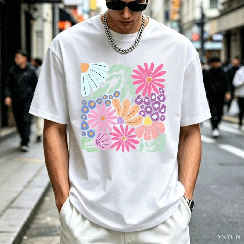 Trendy Boho Floral T-Shirt Women Men Flower Graphic Tshirt Cute Spring Garden Botanical Top Summer Women's Round Neck Printed