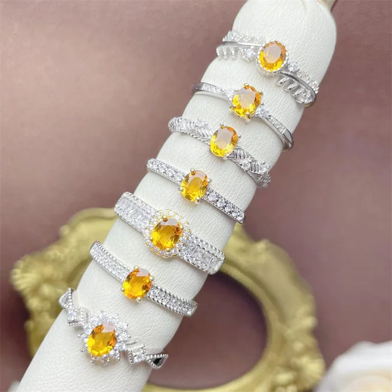 

S925 Silver Natural Citrine Ladies Ring Wedding with Certificate Adjustable Size with Certificate