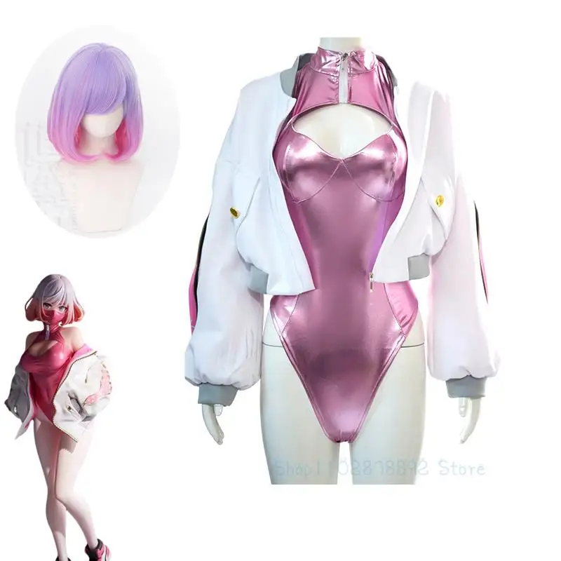 Astrum Luna Design Mask Girl Luna Pink Cosplay Outfit Sexy PU Hollow Out Backless Bodysuit Jacket Halloween Carnival Party Suit