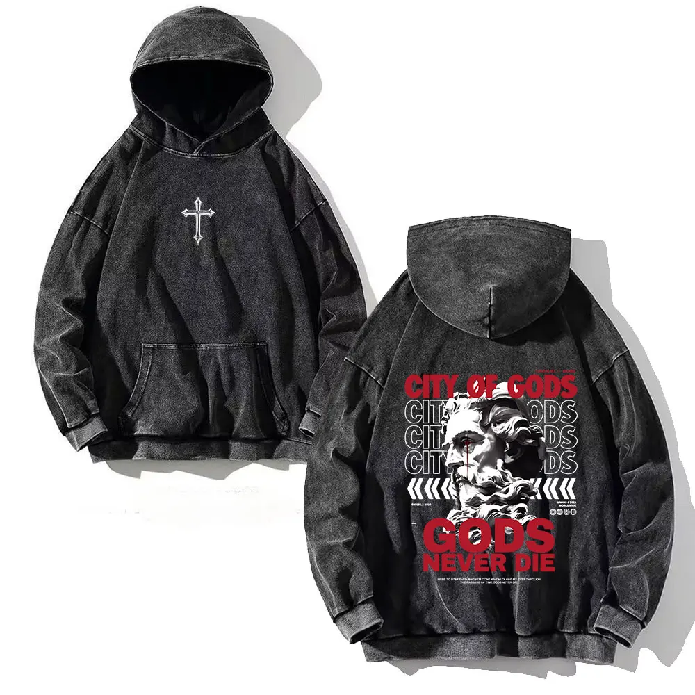 Y2K Washed Hoodies Vintage Cotton Women Men Skull Cross Print Hooded Sweatshirts Oversize Hip Hop Male Pullover Winter Clothes image 4