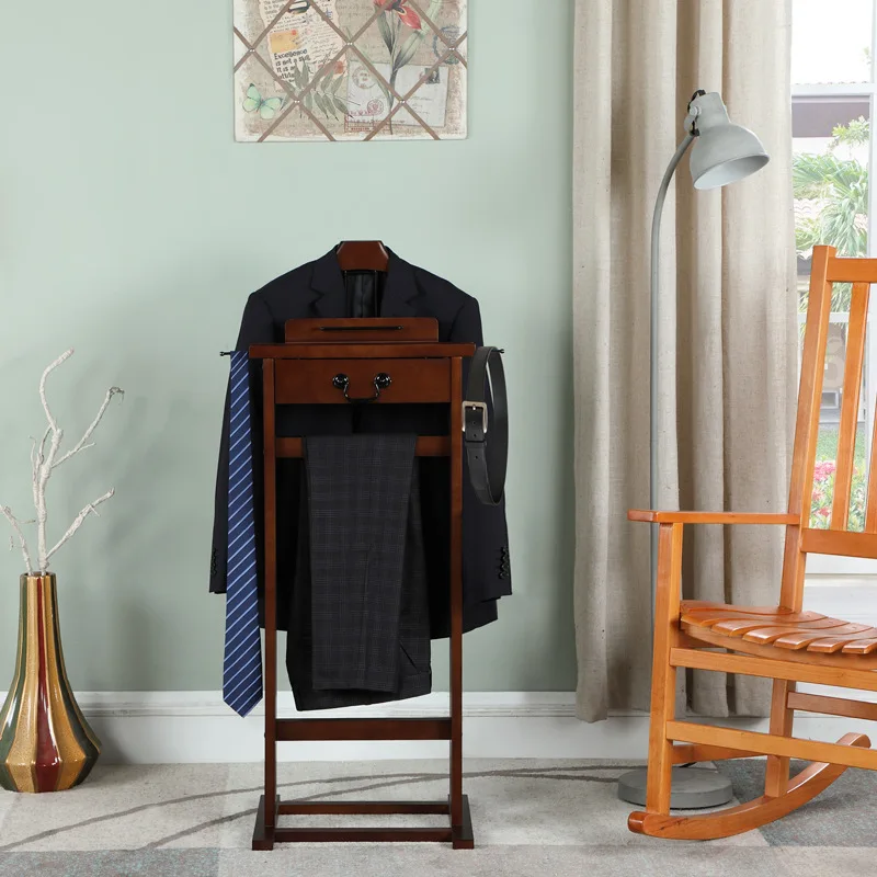 Home American Home Bedroom Living Room Solid Wood Floor Coat Rack Suit Rack with Storage Function Storage