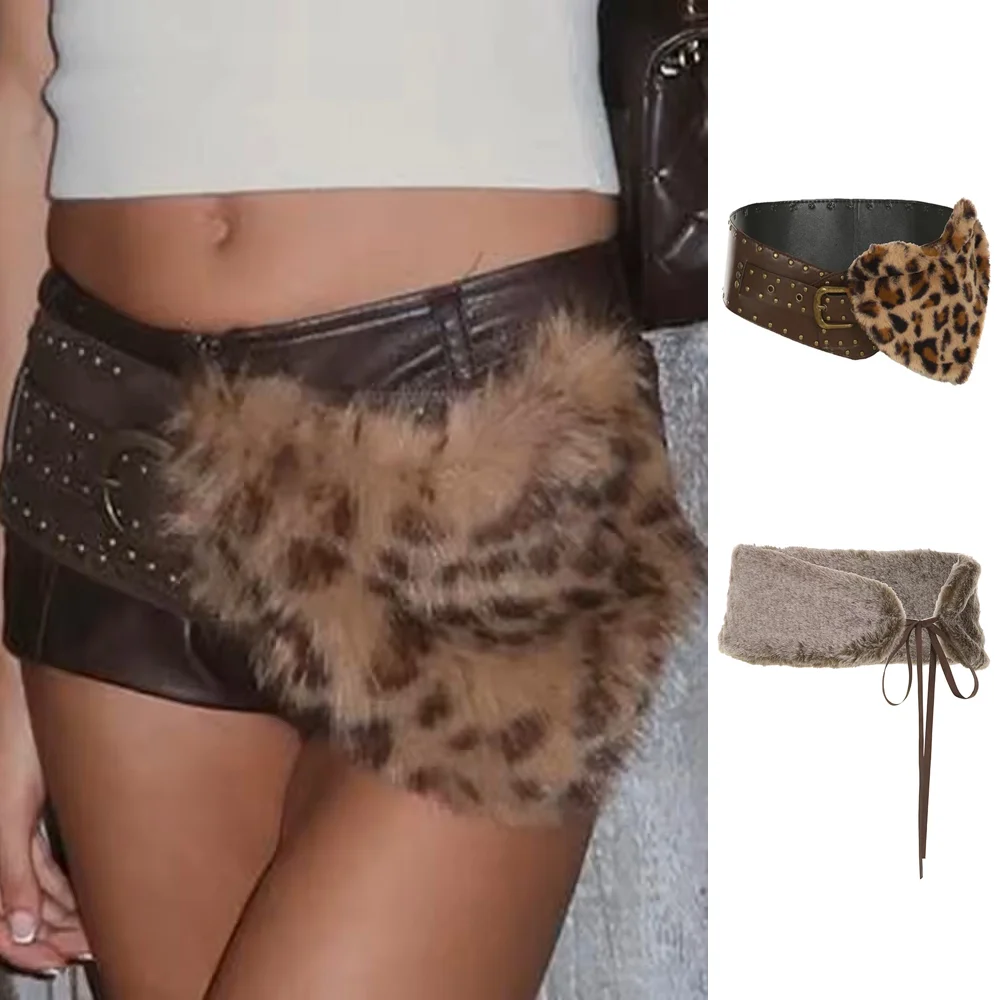 عالية الجودة الرجعية ضمادة حزام قابل للتعديل اتسعت حزام فو الفراء رقيق أفخم حزام الشتاء