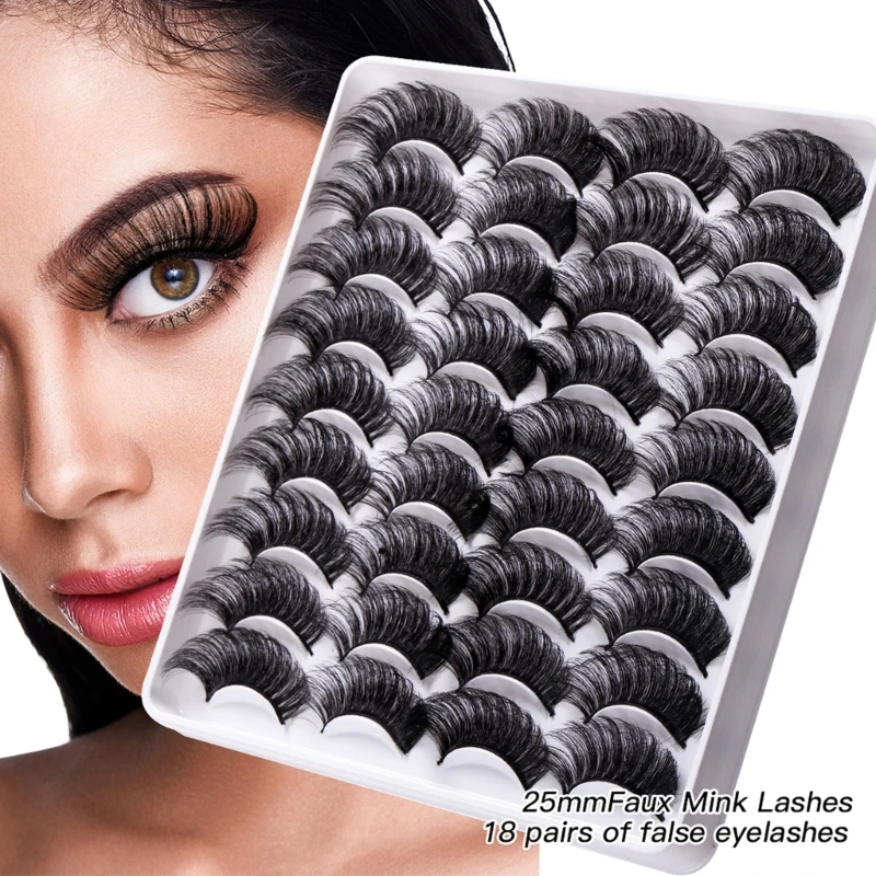 18 Pairs 25mm Eyelashes Natural Curly 3D False Eyelashes Cruelty Lashes Makeup C1FF