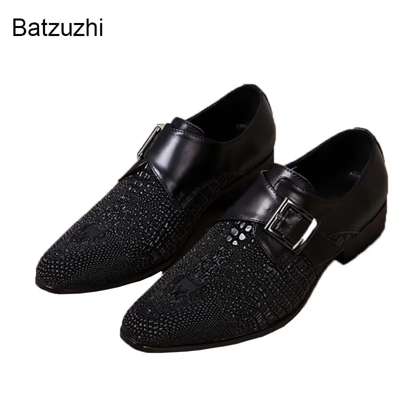 

ntparker Formal Business Leather Shoes Men Black Dress Shoes Buckle Decoration Fashion Design Oxfords Shoes, Big size EU38-46!