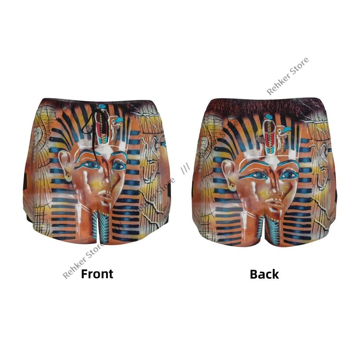 Pergaminho egípcio antigo feminino dupla camada shorts atléticos de secagem rápida para lazer ao ar livre correndo fitness treino esporte