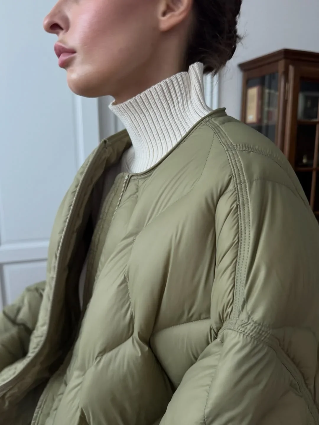 Solid Lightweight Quilted Warm Puffer Jacket Women Chic Crew Neck Zip Up Loose Cotton Padded Coat Winter Lady Daily Outfit 2026