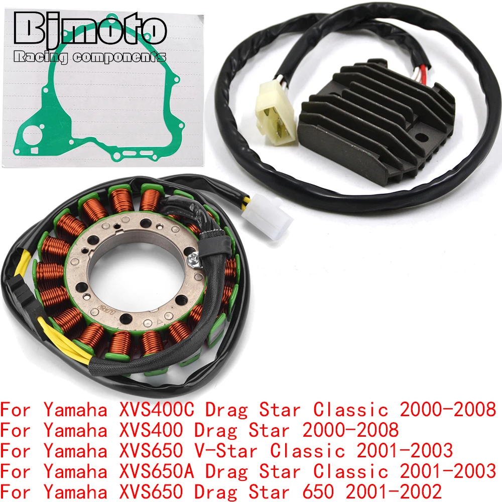 

Engine Stator Coil+Voltage Regulator rectifier For Yamaha XVS400C XVS650A Drag Star V-Star Classic 650 2000-2008 With Gasket