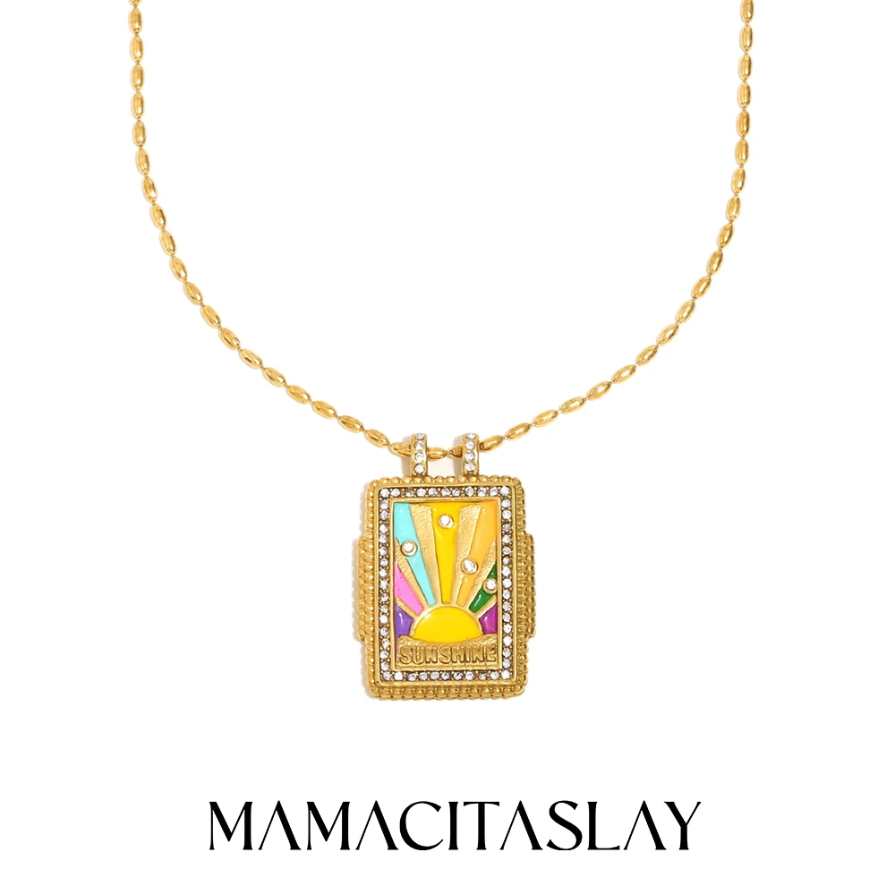 MamacitaSlay 316L roestvrij staal emaille zirkoon hart ster maan ring ketting partij waterdichte sieraden dames charme sieraden