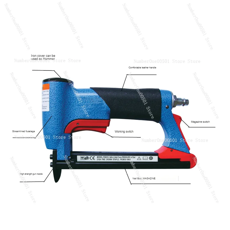 1/2 Inch Pneumatic Air Stapler Fine Furniture Stapler Tool Blue 4-16mm Woodworking