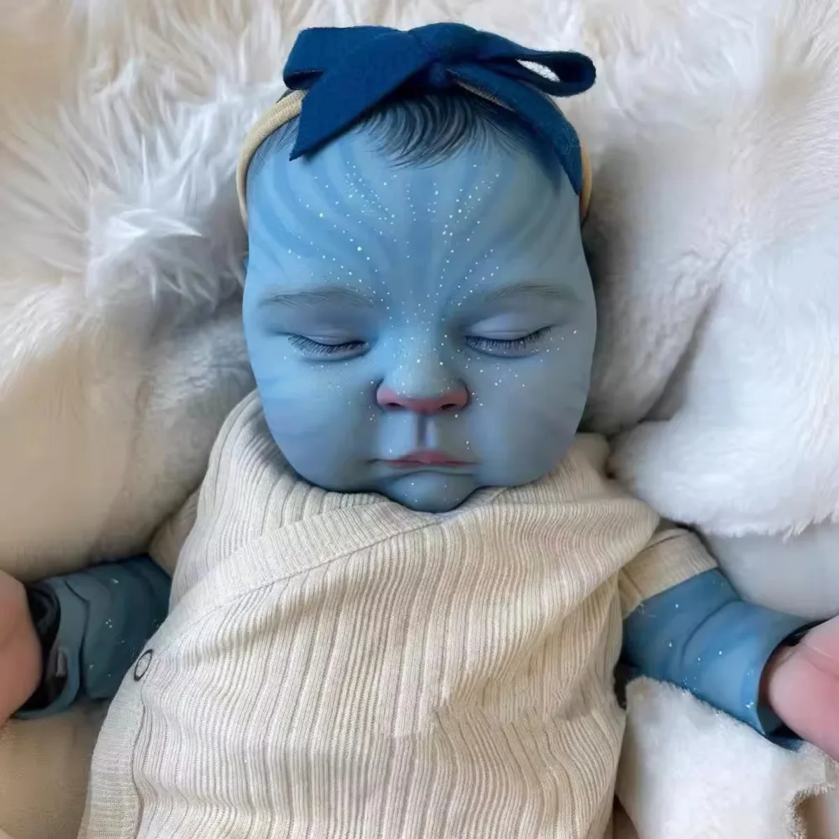 JOYORA Reborn Doll Hand Painted Blue Striped Skin Sleeping With Closed Eyes 3D Realistic Skin Creative Collection Holiday Gift