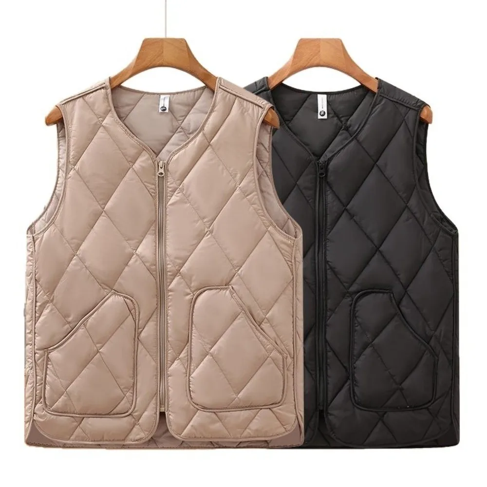 Versatile Zipper Closure Women's Vest Warm Cotton Fill Plus Size Cotton Vest Sleeveless Loose Waistcoat Autumn Winter