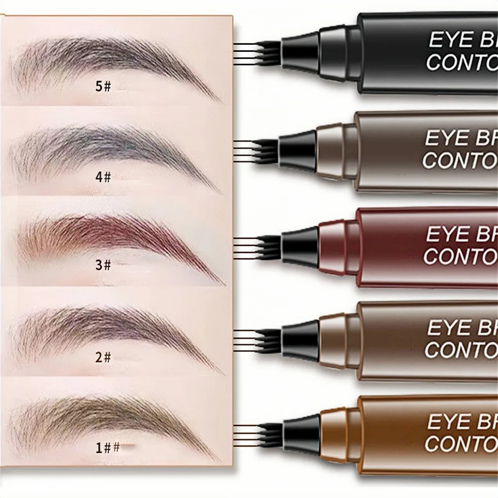 5 Colors Microblading Eyebrow Pen Waterproof Liquid Eyebrow Pencil Long Lasting Eyebrow Pen 4 Points Eye Brow Pen Cosmetics