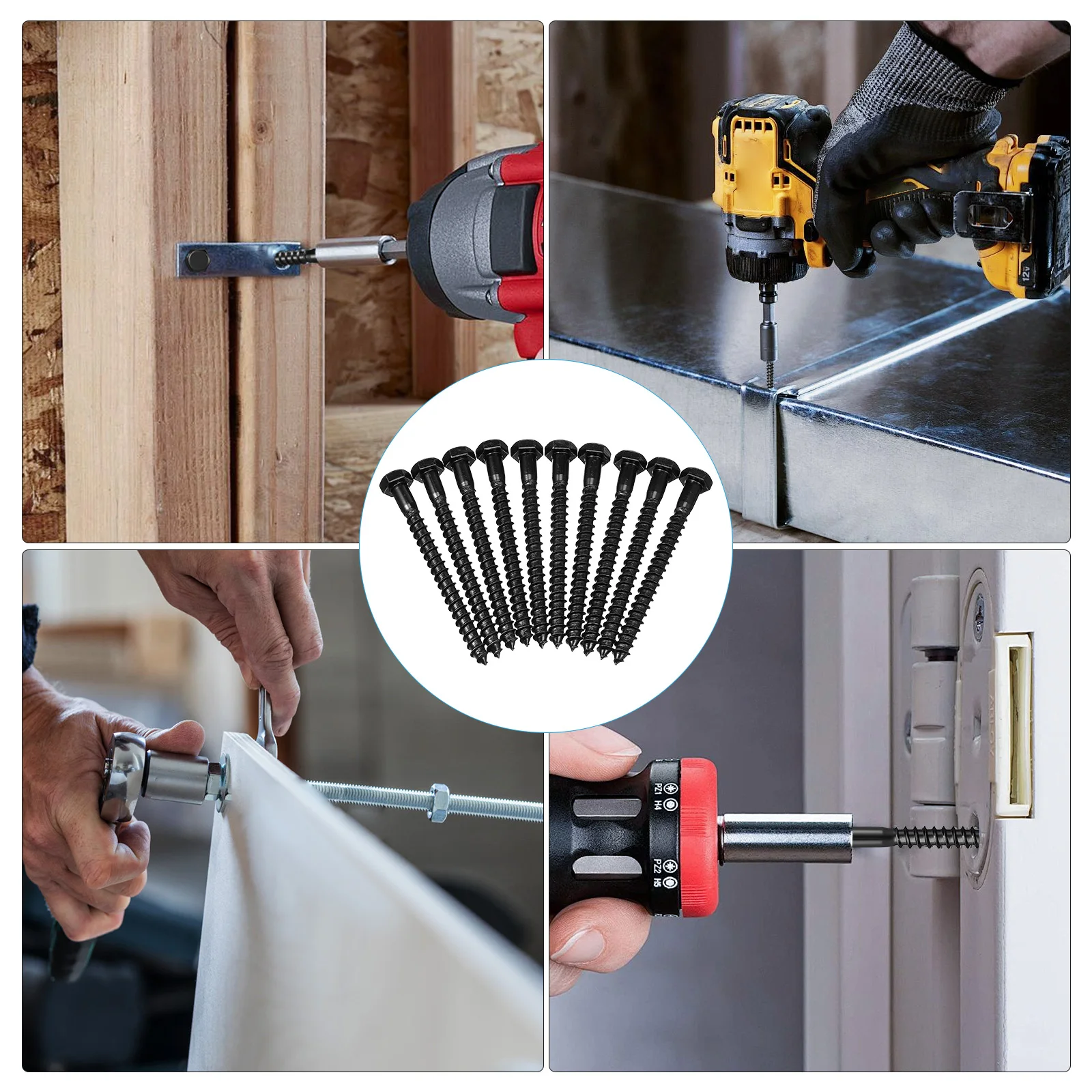 

10pcs Screws Hex Head Hex Fasteners Bolts Self Tapping Wood Metal Black Screws Lag Bolts For Wood For Deck Fence