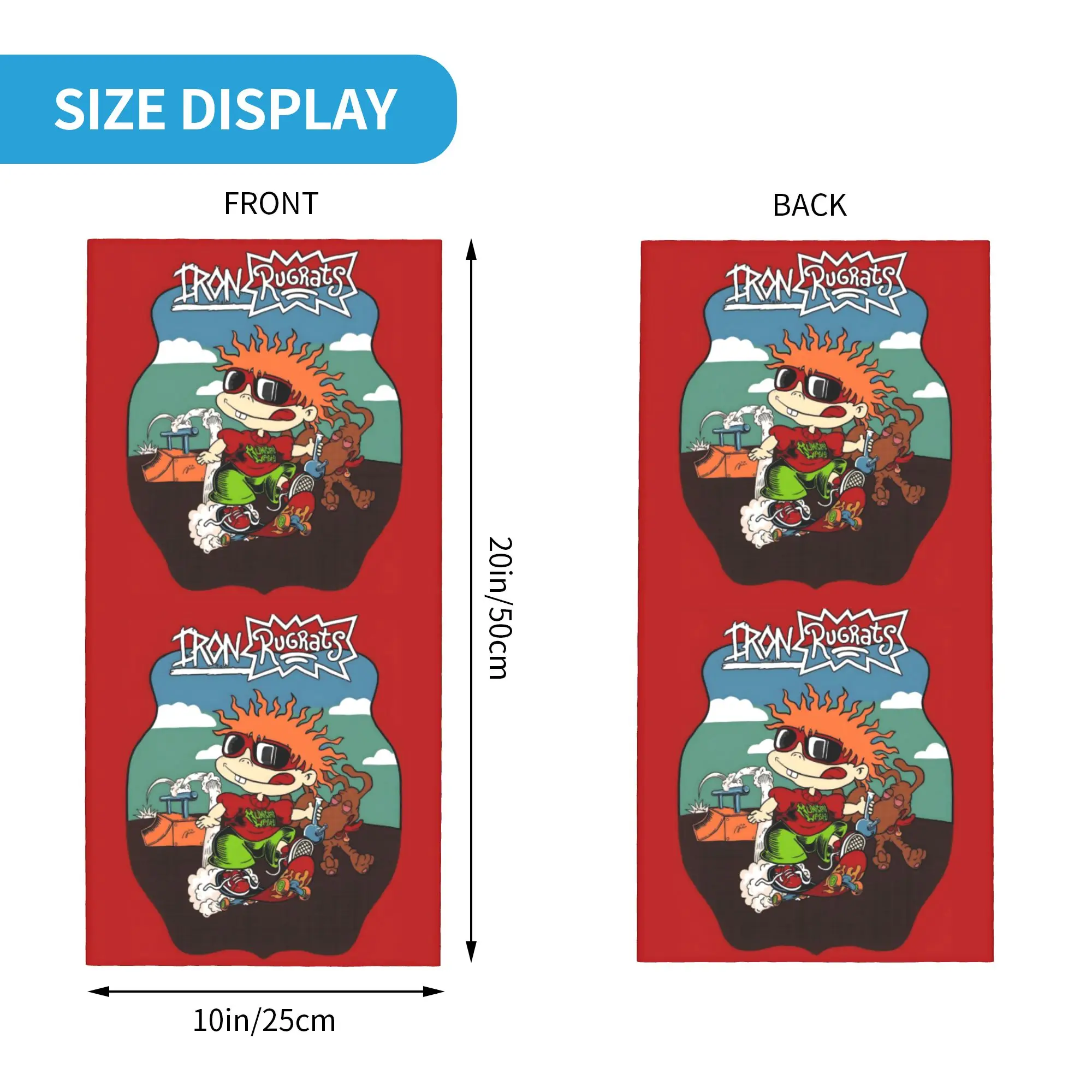 Custom Iron R-Rugrats Bandana Neck Warmer Men Women Winter Ski Hiking Scarf Gaiter Cartoon Chuckie Face Cover