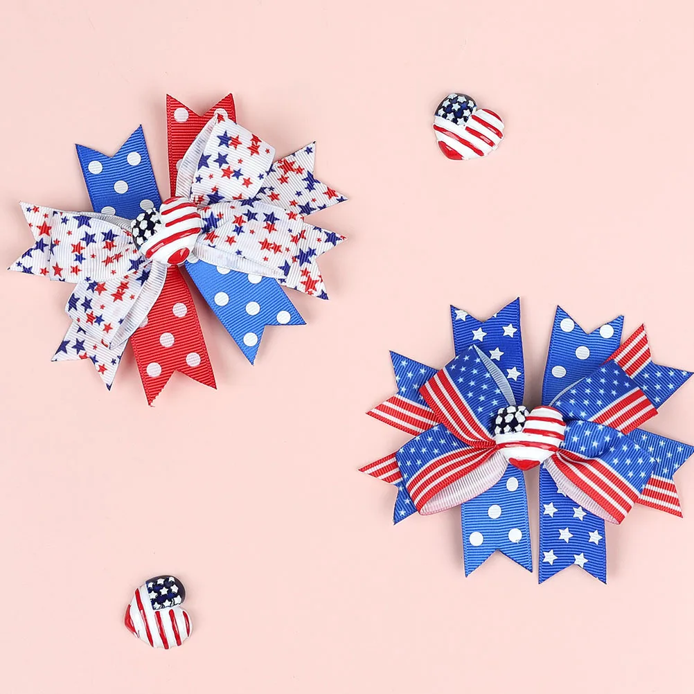 

4 pcs Patriotic Bow American Flag Accessories Independence Day Hair Clips For Lightweight Durable Fabric Metal