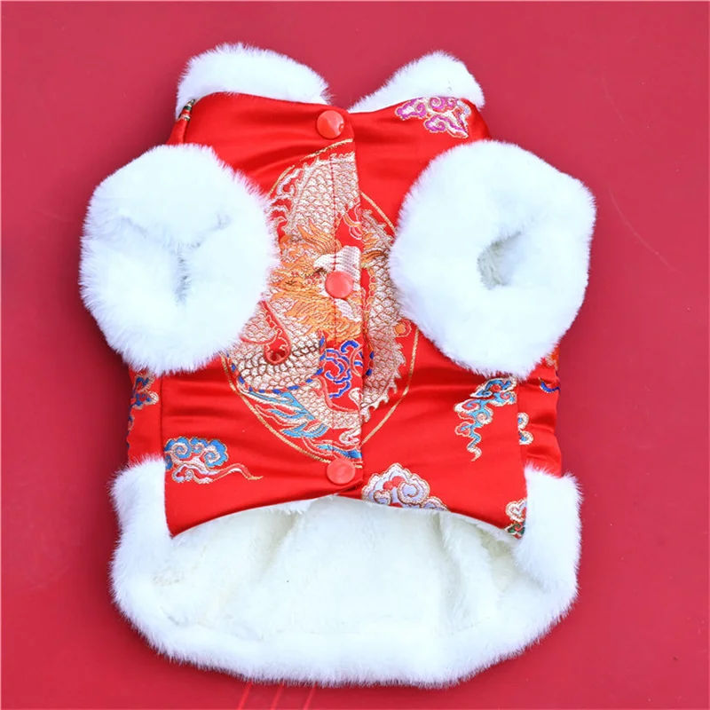 

Spring Festival Dog Clothes Chinese New Year Dog Tang Suit Cheongsam Cat Puppy Coat Yorkshire Bichon Poodle Maltese Pet Clothing