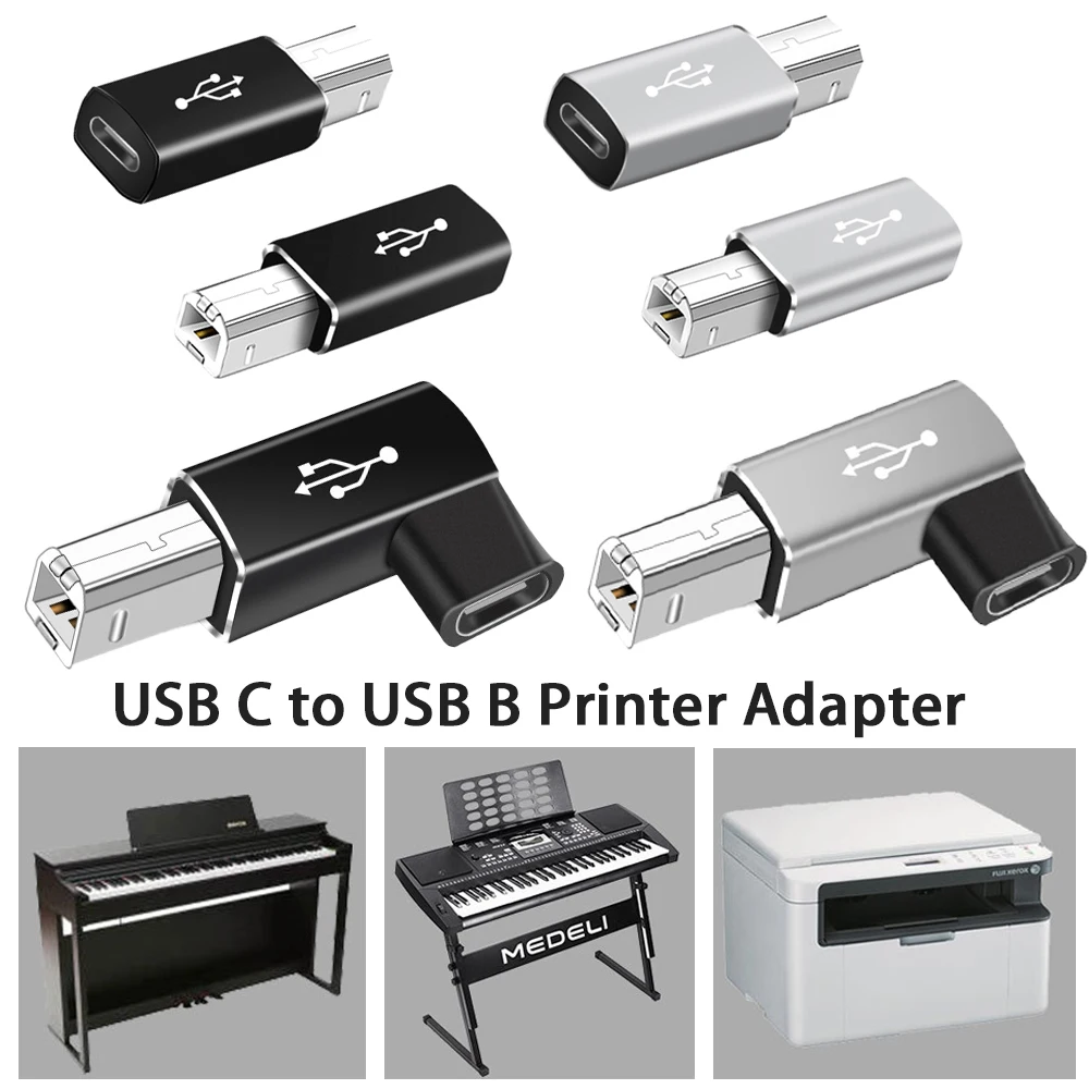 Type C to USB B Printer Cable Adapter USB C to MIDI Cable Elbow Adapter for Printer Electric Pianos Synthesizers USB Microphones