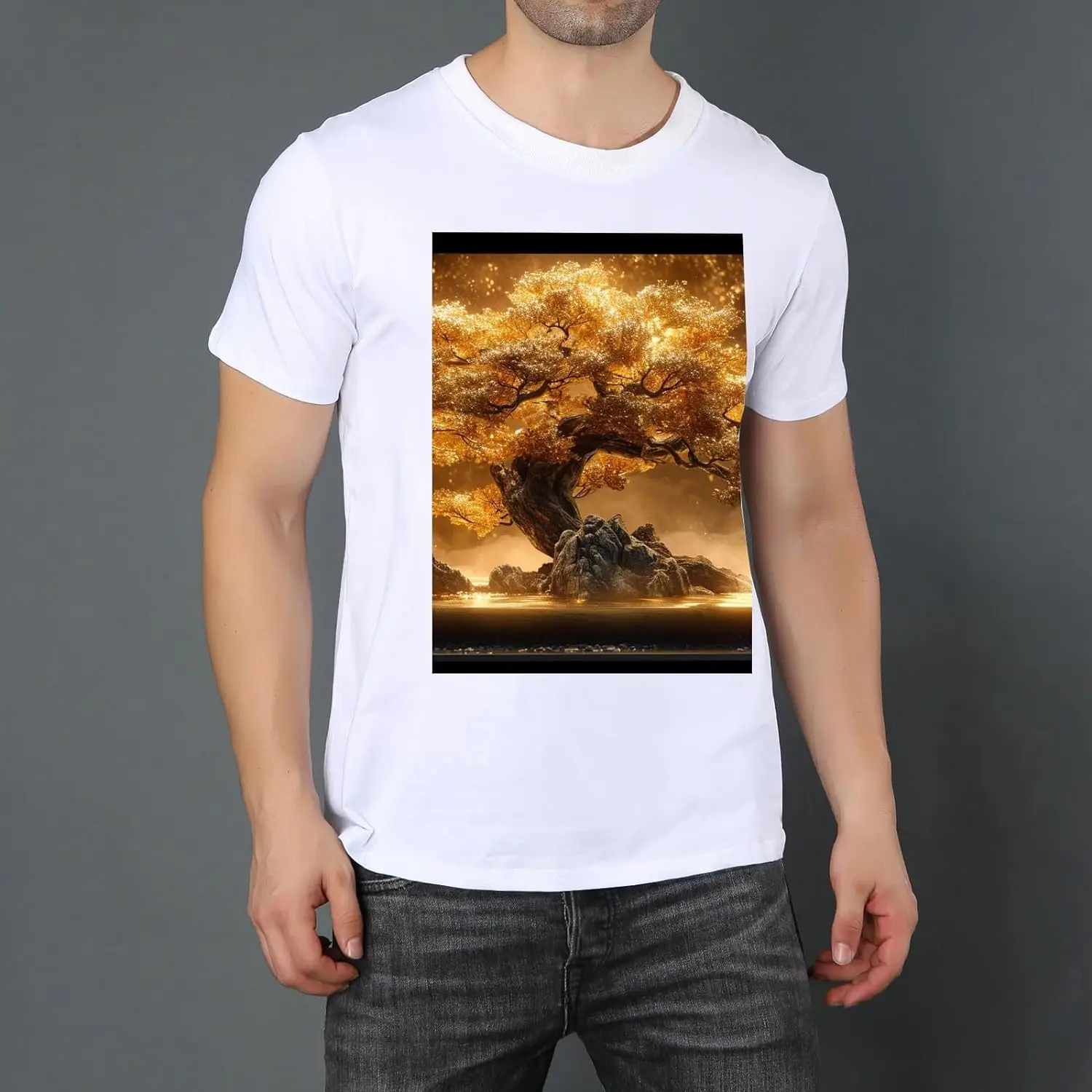 Golden Tree Mens Black T-Shirts Short Sleeve Crew Neck Women T-Shirt Loose Fit Soft Tees for Men Lightweight X-Small