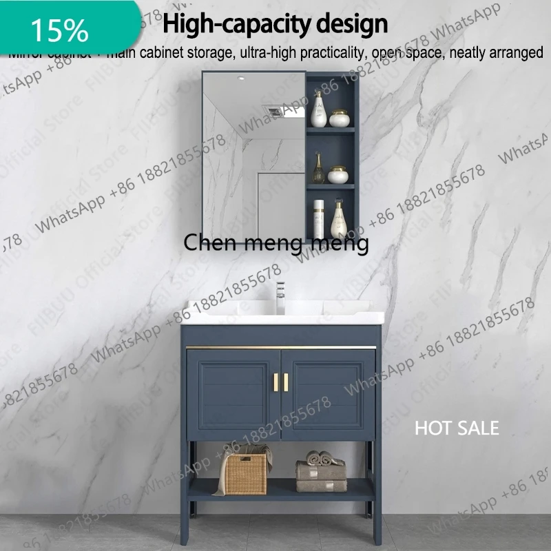 

Floor Standing Bathroom Vanity Cabinet with Ceramic Sink Basin Mirror Cabinet Faucet Set Storage Cabinet Combo for Bathroom