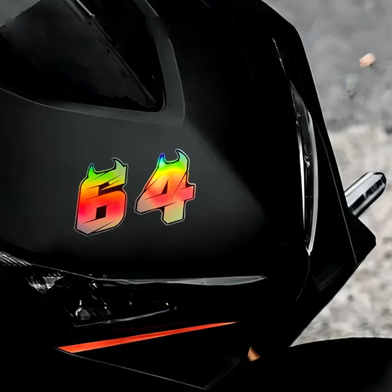 1pc Devil Laser Motorcycle Number Sticker Self-Adhesive (Waterproof)Rainbow Fluorescent High-Adhesion Vinyl Create Customization