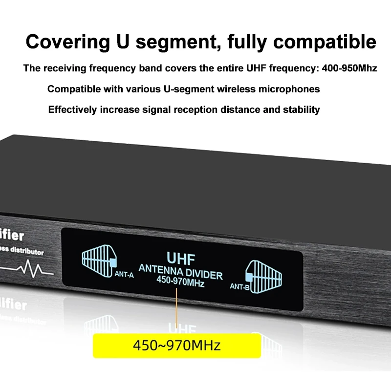 Professional Antenna Amplifier 4 Channel Power Distribution System Ultra Wideband UHF 450-970MHz for Wireless Microphone