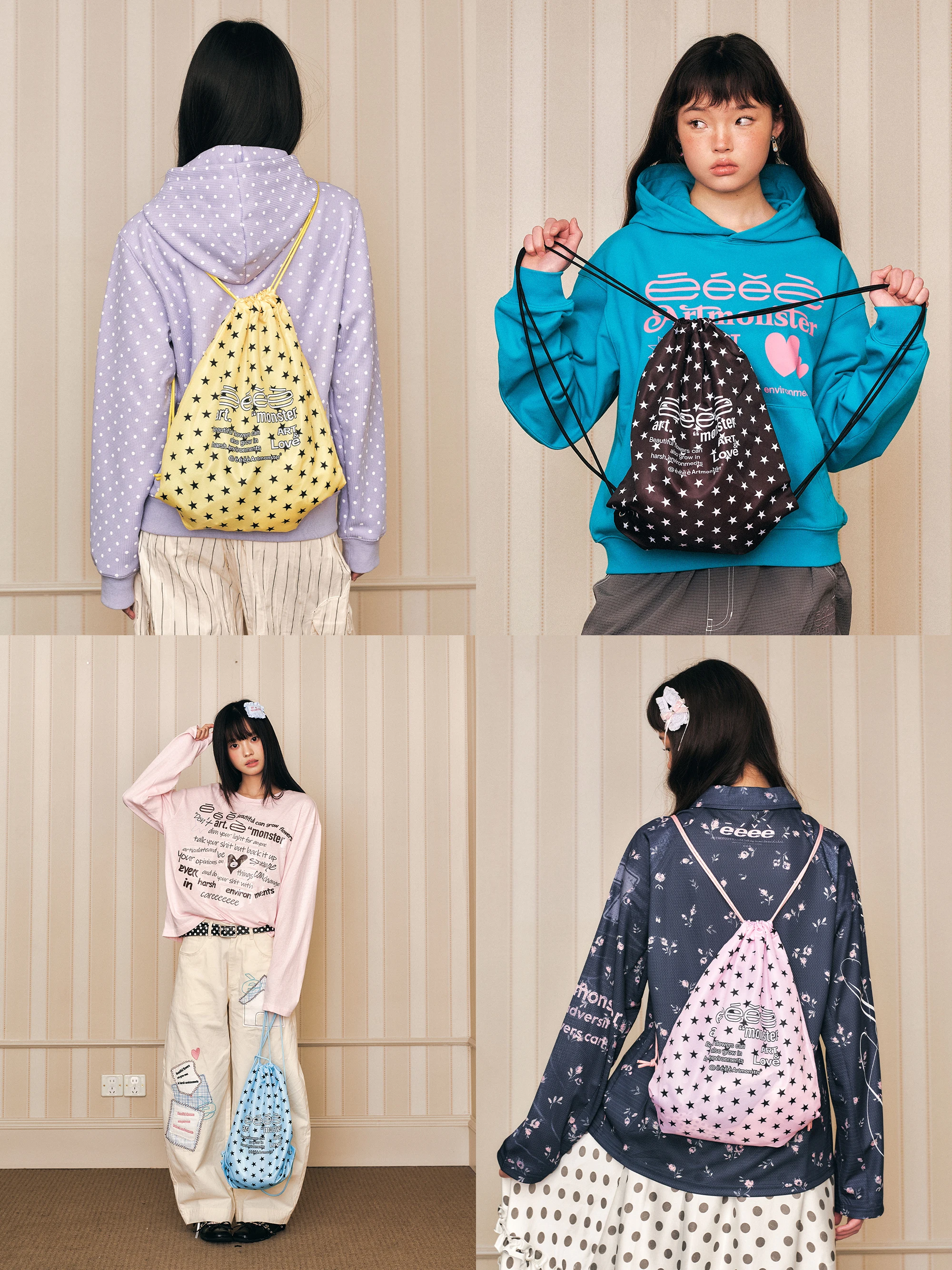 Dopamine Quartet Color Paratrooper Bag Drawstring Double Shoulder Backpack Casual Leisure Youth Chinese Brand EeeAronster