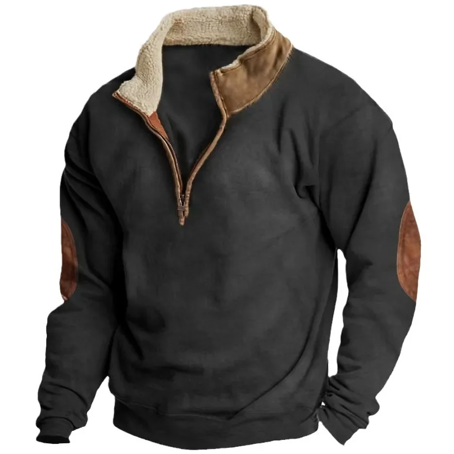 Spring And Autumn New Products Men's Long Sleeve Half Zipper Printing Casual Fashion Trend Jacket Solid Color 2026 New