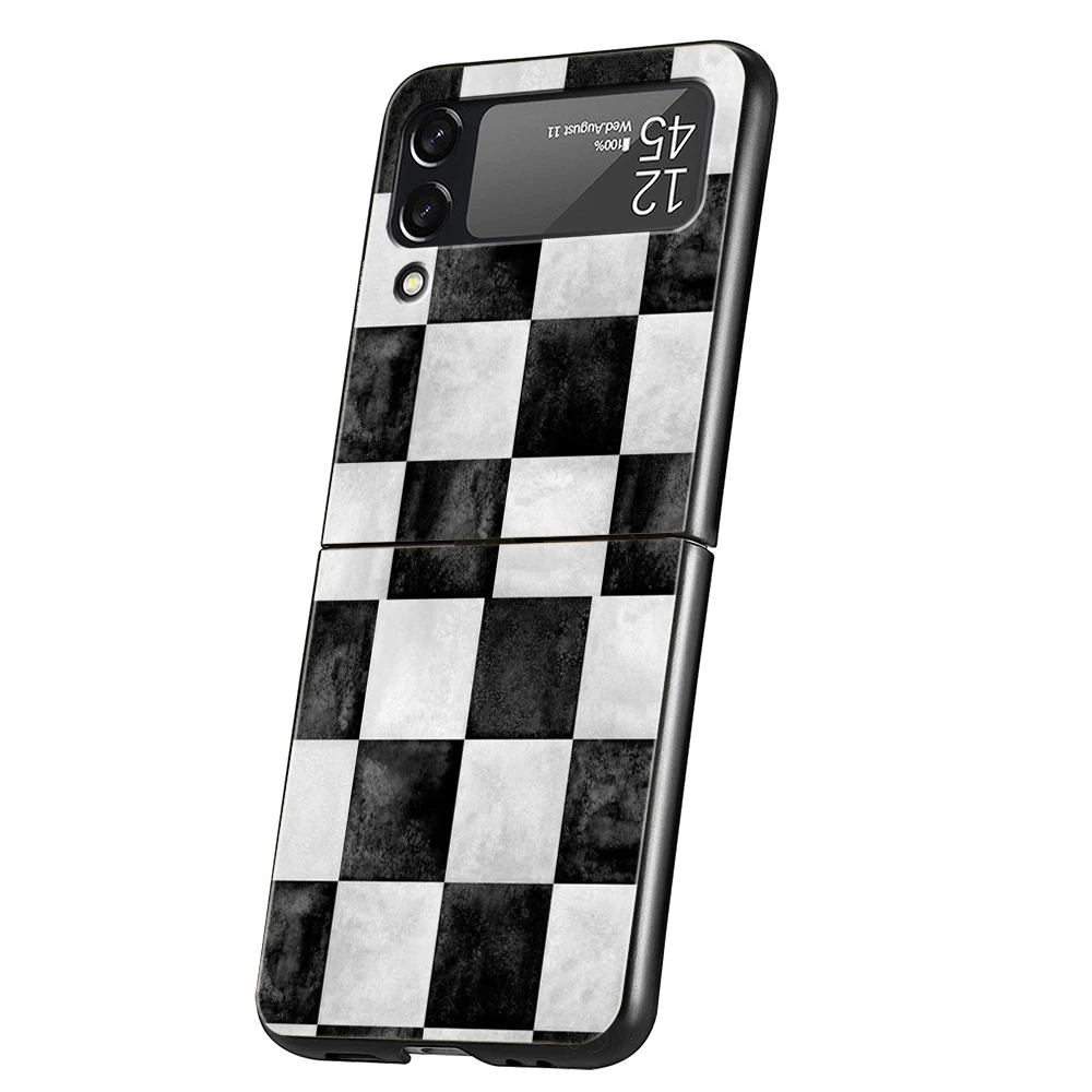Schachbrett-Schachbrett-Telefonhülle für Samsung Galaxy Z Flip 3 4 5 6 7 Hard Folding PC für Samsung Z Flip3 Flip4 Flip5 Cover