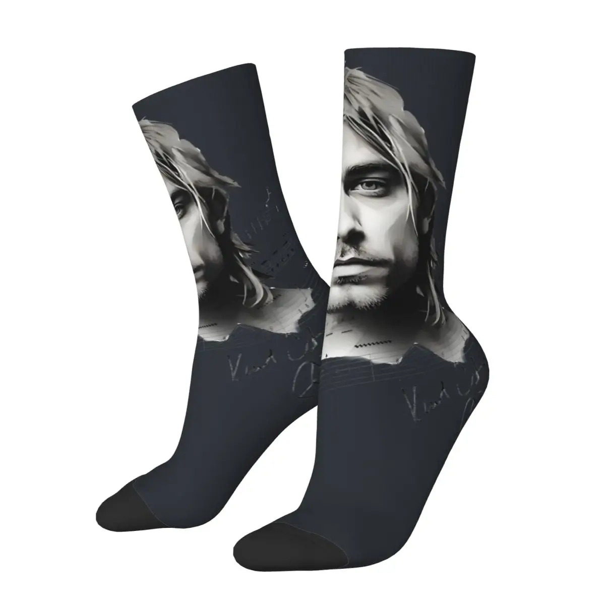 Hip Hop Vintage Kobain In Sketch Crazy Men's graphic Socks Unisex Kurt-Cobain Street Style Pattern Novelty Crew Sock tops fugees