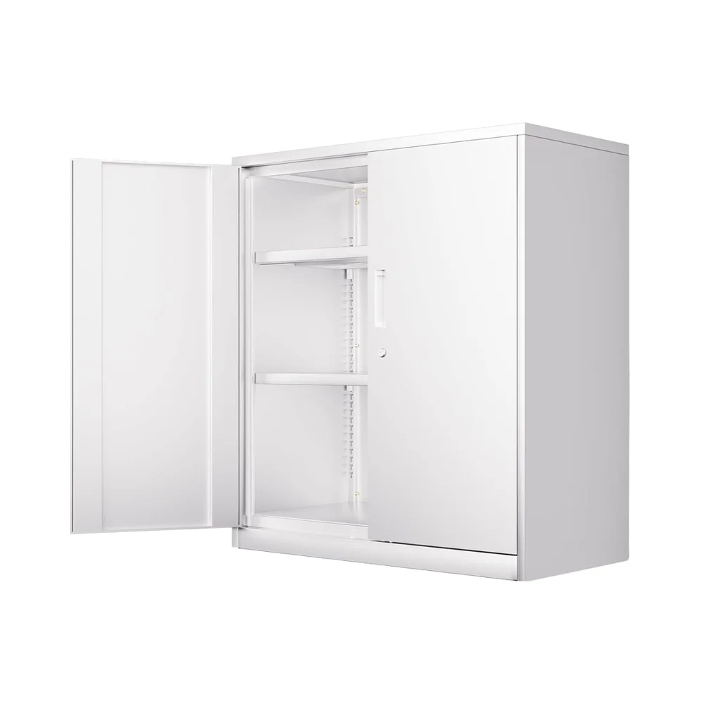 #￥forModern Heavy Duty White Metal Storage Filing Cabinet 36'' Locking 2-Door 2-Adjustable Shelf for Garage Home Gym & Kitchen