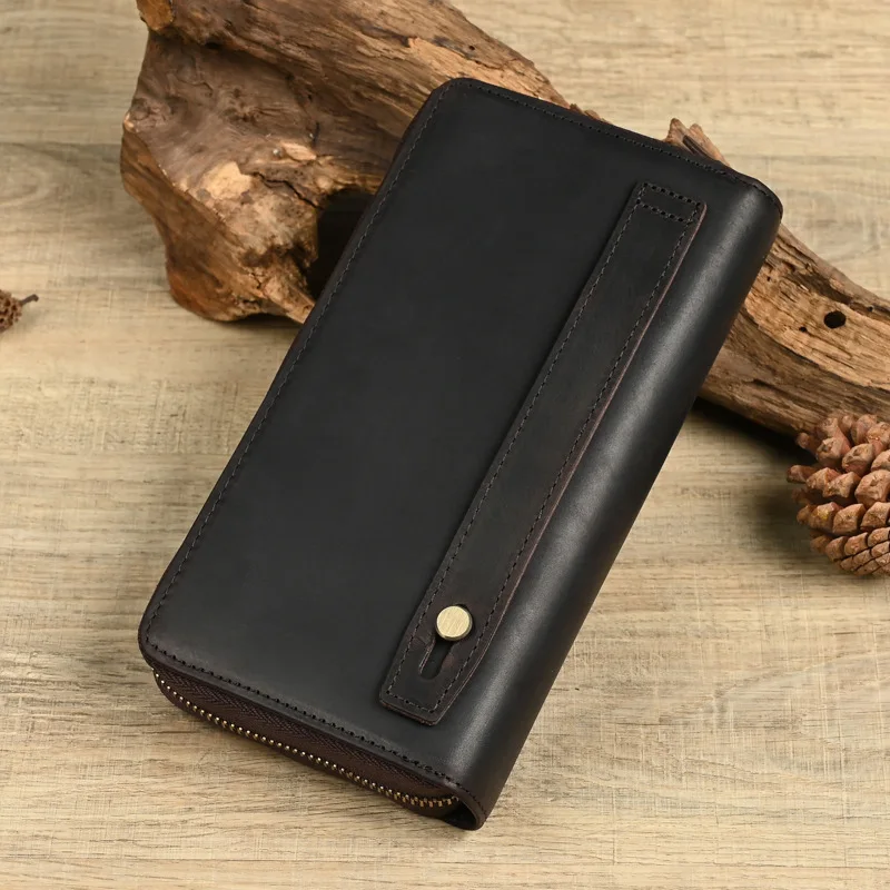 

Винтажный кошелек из натуральной кожи, мужской модный держатель для карт, кошелек из натуральной коровьей кожи, длинный мужской клатч из воловьей кожи, ручная сумка