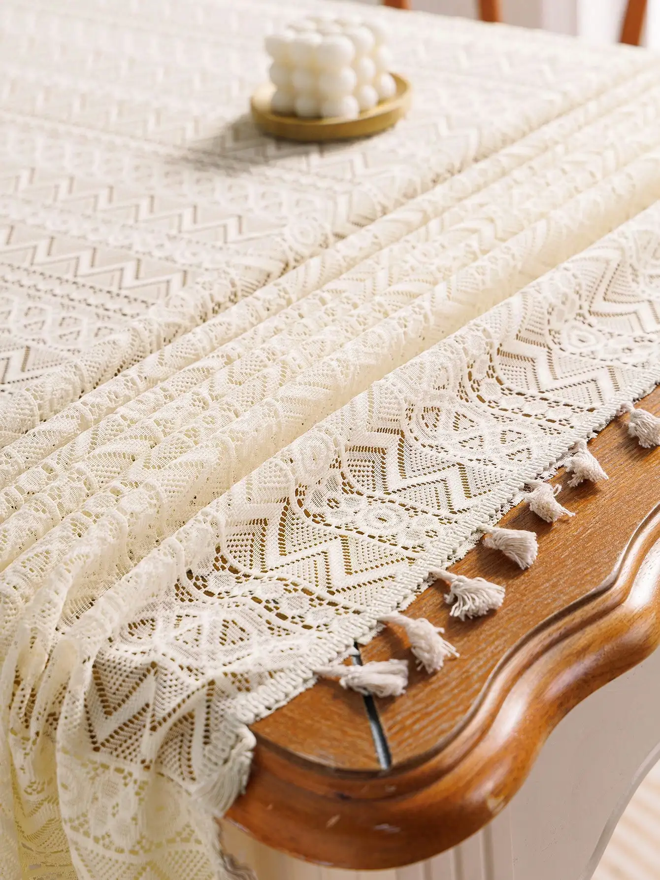 Beige Lace Vintage Diamond Tablecloth Kitchen Tablecloths for Rectangle Tables or Party Banquet Dining Wedding Decorations