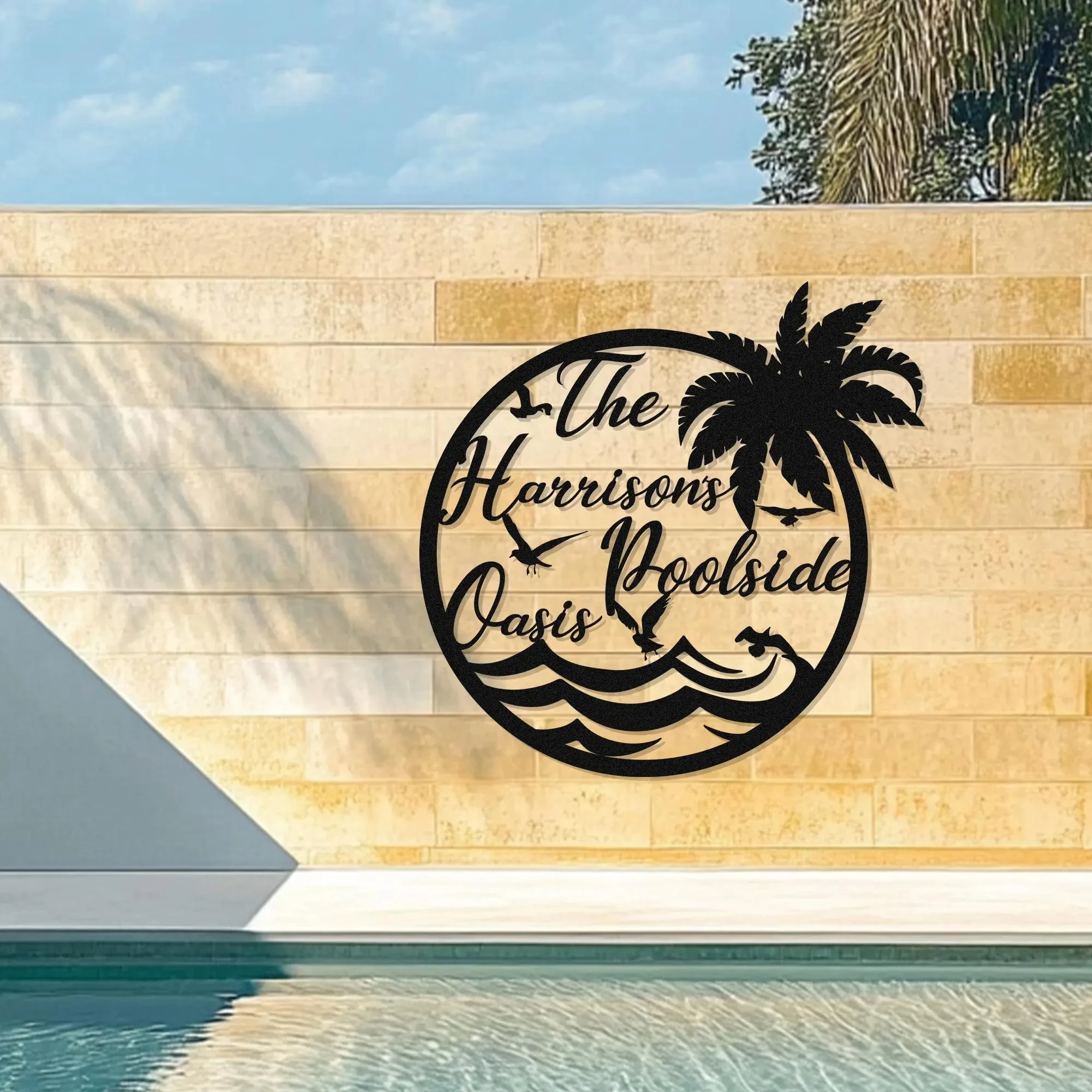 Personalized Palm Tree Oasis Sign Metal Sign Poolside Decor Palm Trees Decor Custom Backyard Oasis Sign Patio Sign Outdoor Wall