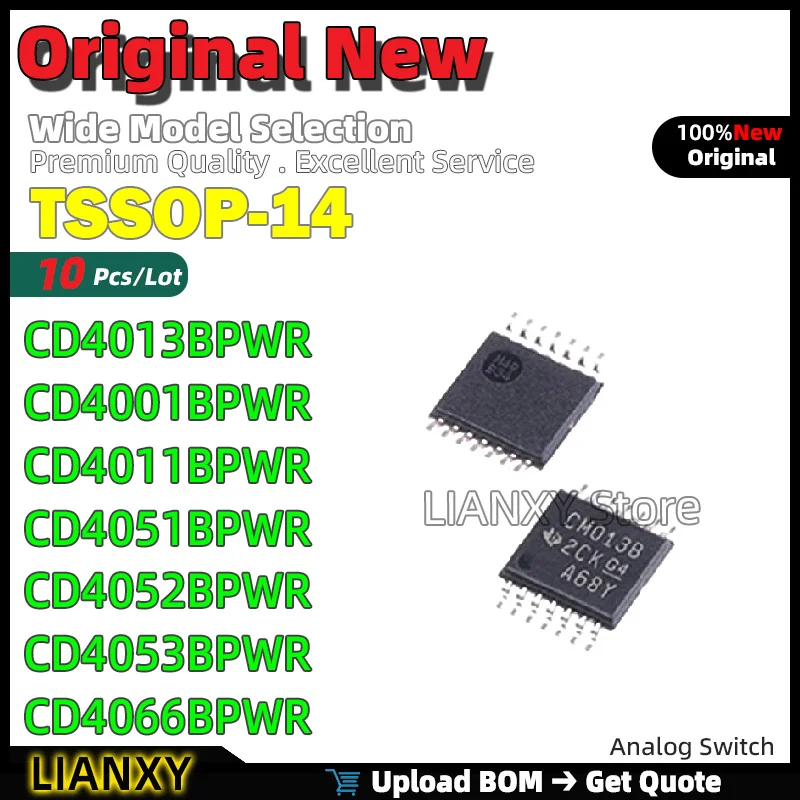 10pcs TSSOP-14 CD4013BPWR CD4001BPWR CD4011BPWR CD4051BPWR CD4052BPWR CD4053BPWR CD4066BPWR Analog Switch New Original