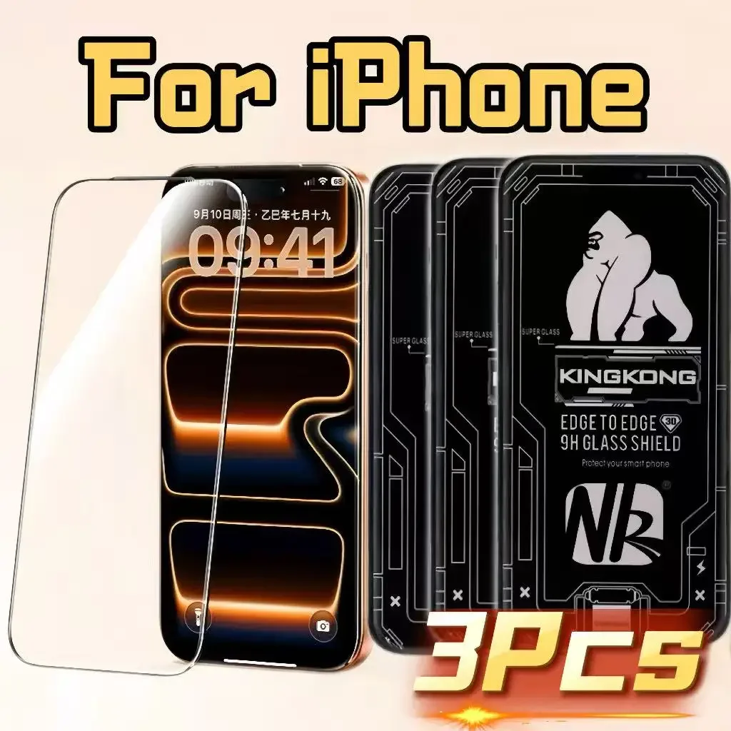 Hochauflösende Displayschutzfolien aus gehärtetem Glas für die iPhone-Serie, 9H Härtegrad, blasenfrei, staubfrei, 3-teiliges Set.