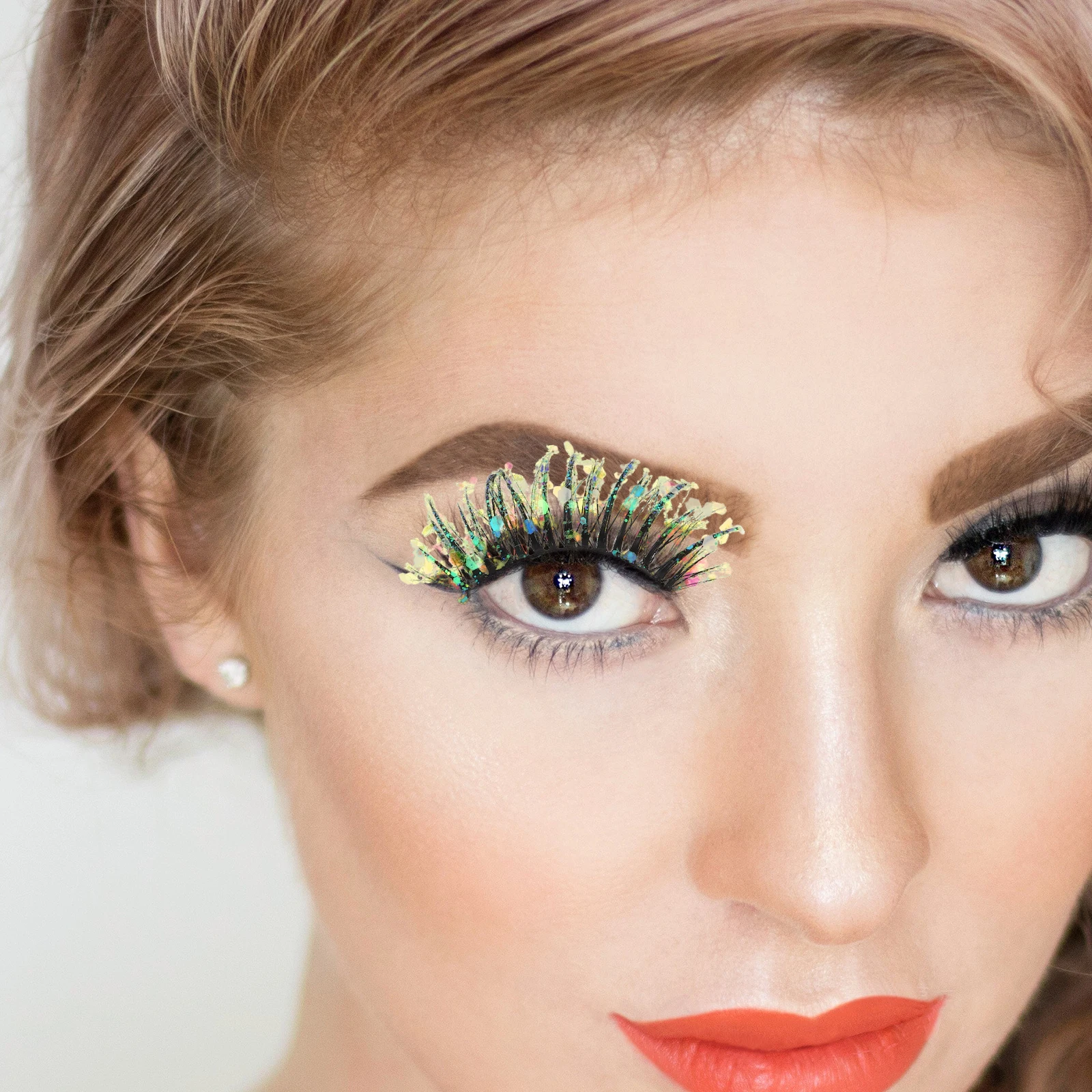 

2Pairs 3D Colored Glitter False Eyelashes Rhinestones Dramatic Volume Lashes Party Stage Cosplay Natural Look False Lashes