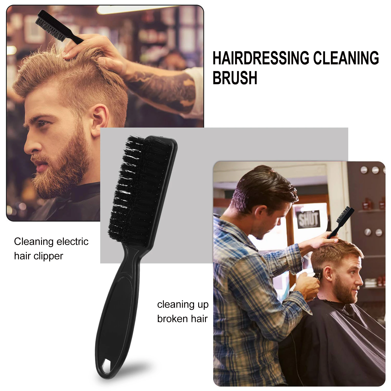 

6pcs Barber Cleaning Brush Nylon Bristles Abs Handle For Hairdressing Beard Styling Trimmer Neck Duster Broken Hair Remove Comb