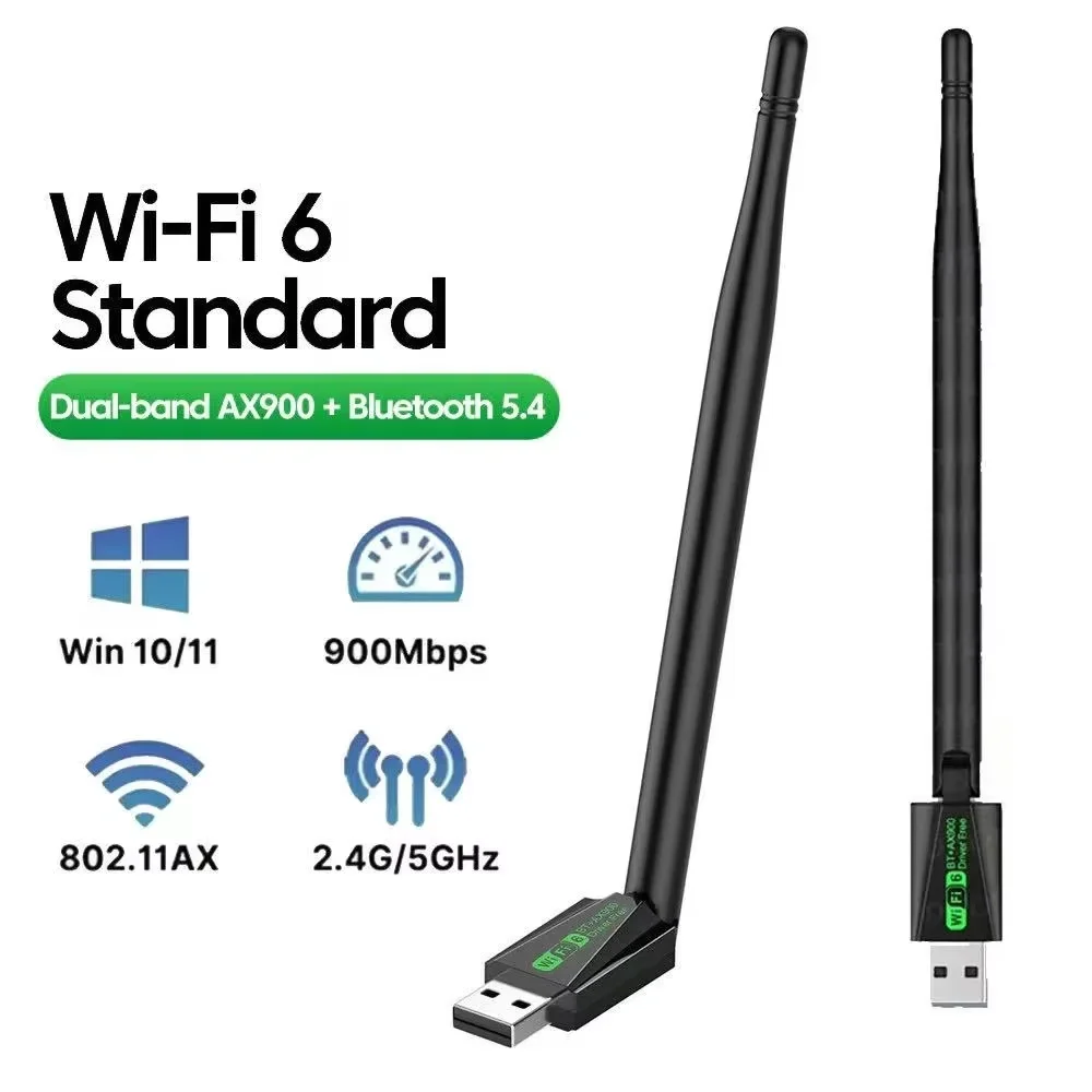 Adaptador USB WiFi 6 900Mbps Bluetooth 5.4 AX900 Dongle USB Placa de Rede Sem Fio Dual Band 2.4G 5G Receptor Ethernet Sem Driver