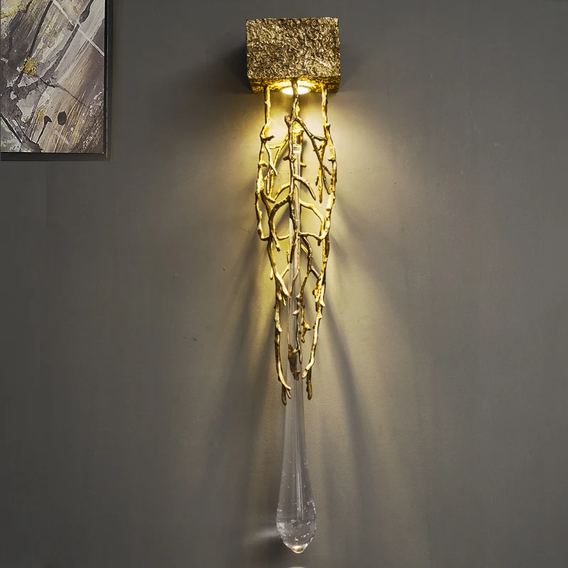 

Luxury All Copper Wall Lamp Living Room Wall Light Artistic High-End Aisle Crystal Wall Lamp Exhibition Hall Decoration Lamp LED