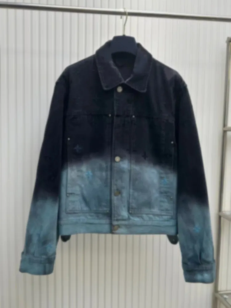 

adient Color Blo Denim Jaet Loose Fit Men's Faion Emed Long Pants Autumn Winter New Sle Versatile Casual Outerwear