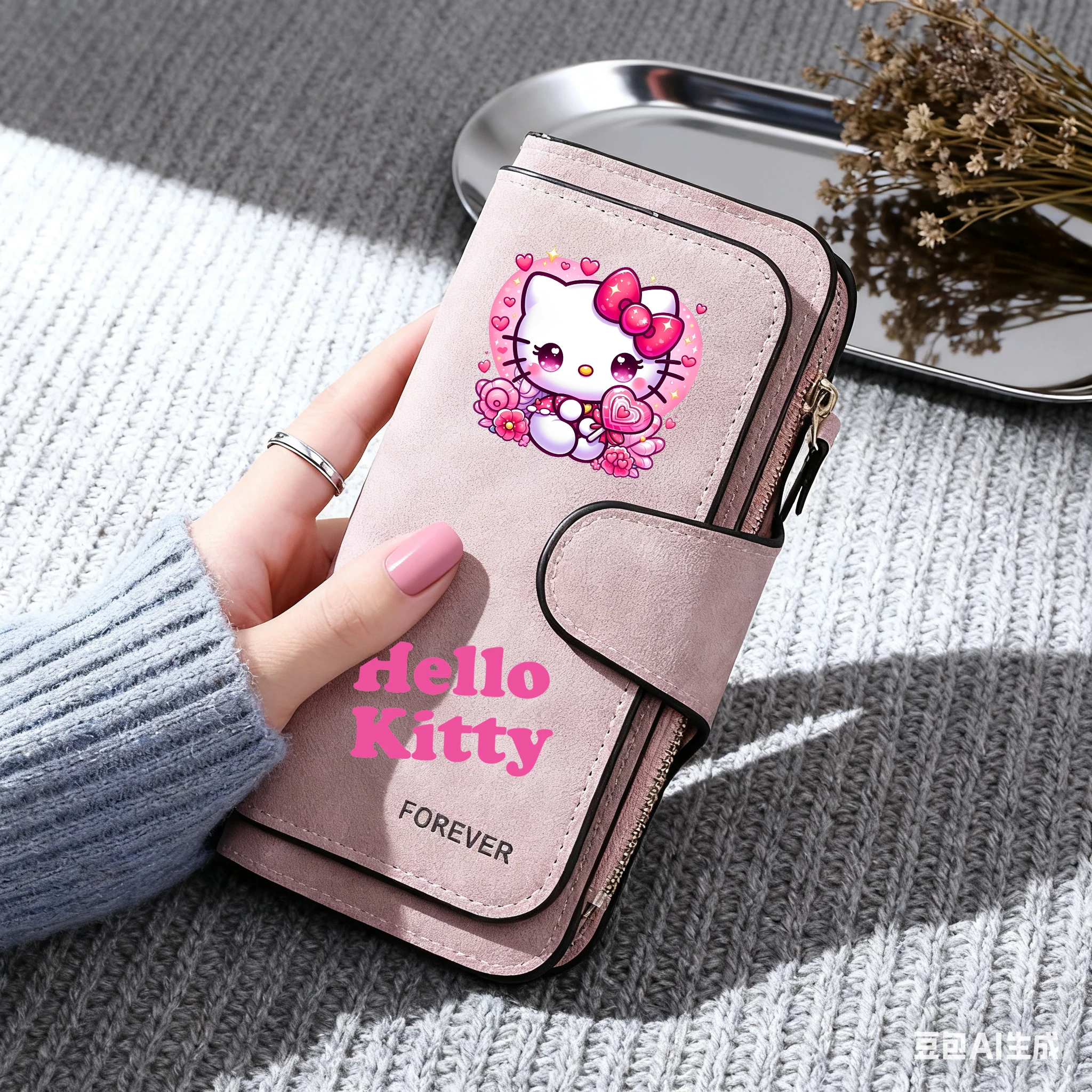 مرحبا كيتي المرأة محافظ طويلة بو الجلود أعلى جودة 15 حامل بطاقة الكلاسيكية الإناث محفظة سستة المحفظة للفتيات المال كليب
