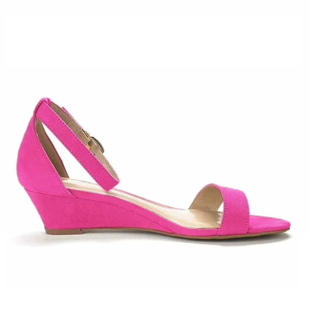 Sandali con zeppa da donna Tacco basso Punta aperta Comodo abito con cinturino alla caviglia Casual Walking Summer Holiday Party Scarpe da sposa