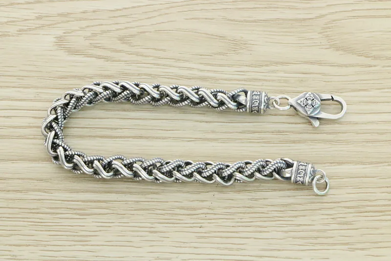 High grade sterling silver bracelet trendy men's Fried Dough Twists versatile hand ornaments men's simple and generous men's sma