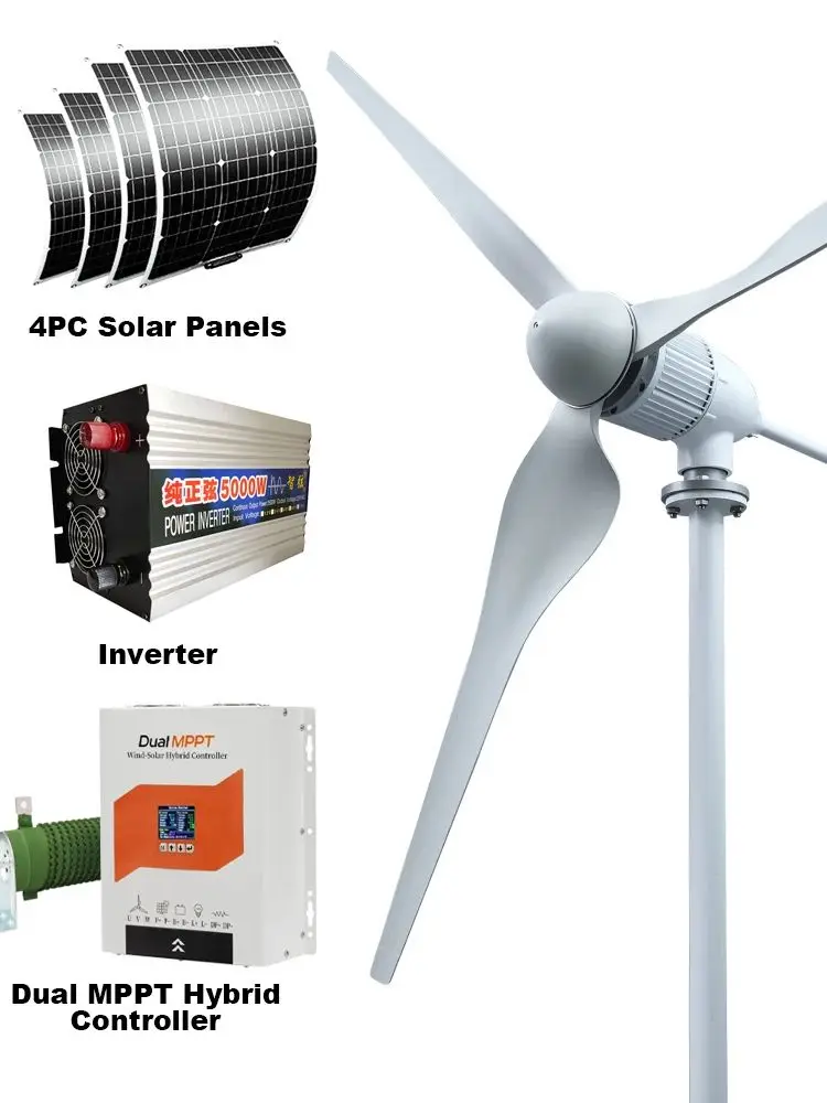 6000W Horizontale Windturbine 24V 48V 96V Geräuscharm Haushalt 220V Sanfte Brise Starter Mit Kostenlosem Laderegler