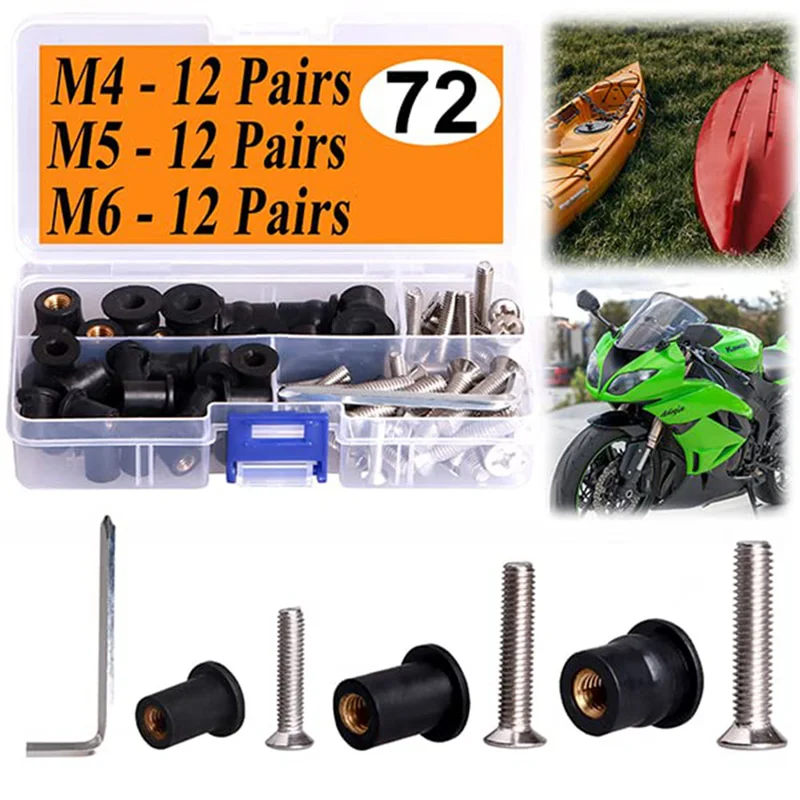 Newest 36 Pairs M4/M5/M6 Neoprene Well Nuts with Stainless Steel Screw Rubber Well Nuts Kayak Brass Copper Bolts Well Nut Kit